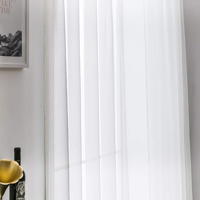 MIULEE 2 Panels Solid Color Sheer Window Curtains Elegant Window Voile Panels/Drapes/Treatment for Bedroom Living Room (54X96 Inches Ivory)