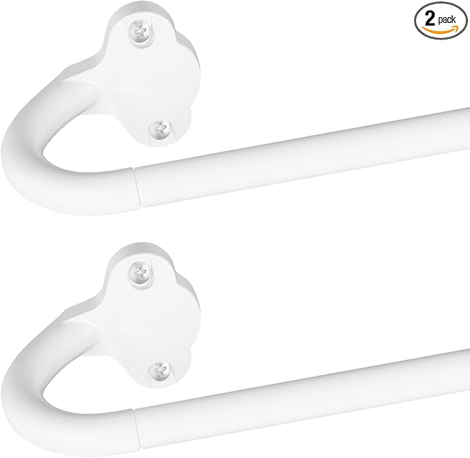TVWOO 2 Pack Wrap Around Curtain Rods,White Curtain Rods 48 to 84 Inch,5/8 Inch Adjustable Blackout Curtain Rod Set with Bracket,Room Darkening Window Rod,Metal Hidden Curved Drapery Rods 48-84",White