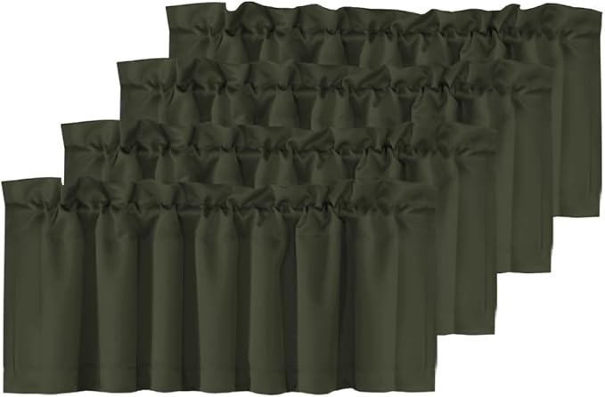 H.VERSAILTEX 4 Panels Blackout Valances for Small Windows Thermal Insulated Short Curtains Privacy Decorative Rod Pocket Shade for Kitchen/Living Room/Cafe/Bathroom/Laundry,52" W x 18" L,Olive
