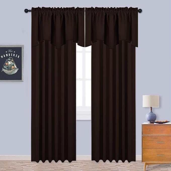 NICETOWN Bathroom Curtain Valances - 52 x 18 inches Rod Pocket Privacy Valance for Kitchen/Bay Window/Nursery/Boys Bedroom (Toffee Brown, Double Pieces)