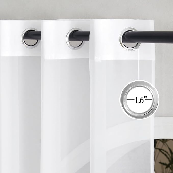 NICETOWN White Sheer Curtains 96 inches Long, Grommet Light Filtering Voile Sheer Window Treatments Lightweight & Breathable Drapes for Bedroom/Living Room, W42 x L96, 2 Panels