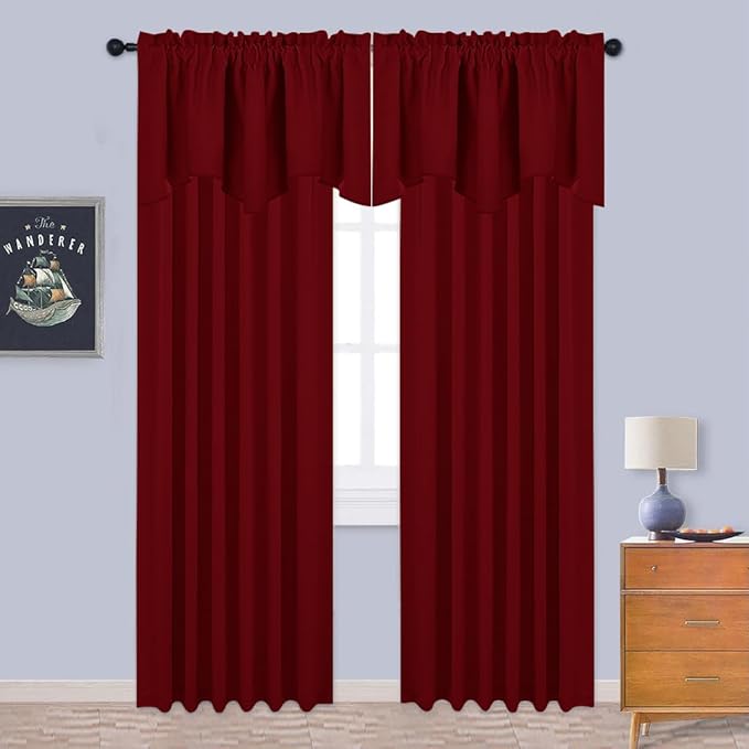 NICETOWN Basement Window Scalloped Red Valances - Elegant 52 inches Wide by 18 inches Long Blackout Curtains for Living Room & Bedroom & Offcie Christmas Decor (Burgundy Red, Pack of 2 Pieces)