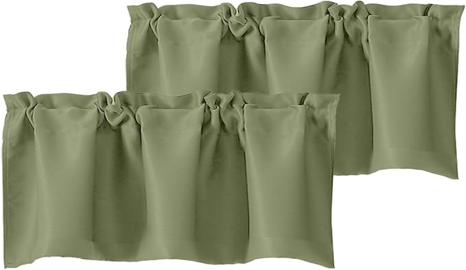 Chyhomenyc Sage Green Valances for Window, Room Darkening Short Curtains for Kitchen Bedroom Living Room, Rod Pocket Top Small Window Treatment Valance RV Bunk Panels, 40" Wx14 L, 2 Pieces