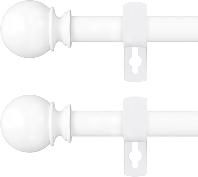 White Curtain Rods for Windows 66 to 120” - 2 Pack 5/8'' Metal Heavy Duty Curtain Rods Set with Brackets - Adjustable Thin Curtain Rod for Livingroom, Outdoor Patio,Bedroom(5.5-10 Feet)