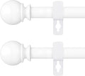 White Curtain Rods for Windows 66 to 120” - 2 Pack 5/8'' Metal Heavy Duty Curtain Rods Set with Brackets - Adjustable Thin Curtain Rod for Livingroom, Outdoor Patio,Bedroom(5.5-10 Feet)
