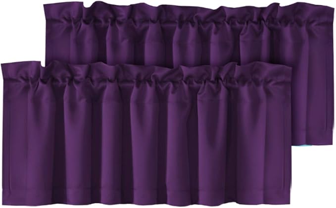 H.VERSAILTEX Blackout Valances for Windows,Kitchen Window Valance Curtains for Living Room/Bedroom/Bathroom Privacy Decorative Rod Pocket ，2 Panels，52" W x 18" L, Plum Purple