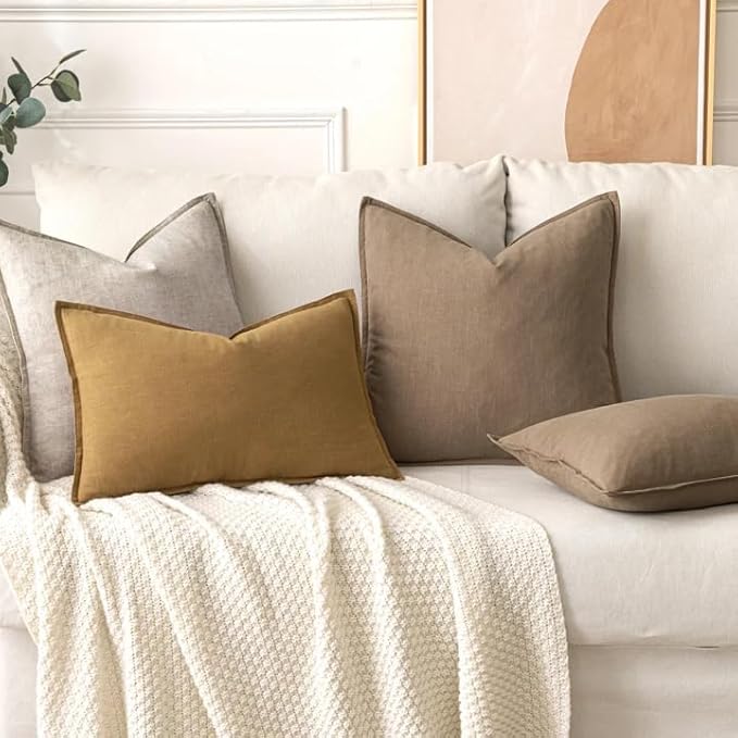 MIULEE Decorative Linen Pillow Covers 18x18 Inch Natural Linen Boho Farmhouse Neutral Couch Throw Pillows for Bed Pack of 2 Accent Modern Pillowcase Sofa Livingroom Home Decor