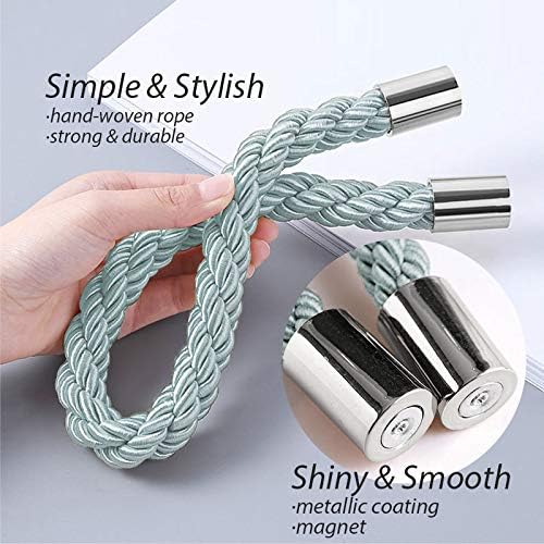 NICEEC 2 Pack Strong Magnetic Curtain Tiebacks Modern Simple Style Drape Tie Backs Convenient Decorative Weave Rope Curtain Holdbacks for Thin or Thick Home & Office Window Draperies (Blue-Grey)