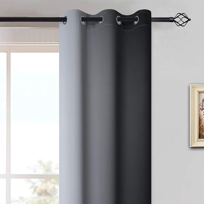 Yakamok Light Blocking Ombre Curtains, Greyish White and Black Gradient Color Curtains, Room Darkening Grommet Window Drapes for Bedroom(Black, 42x63 Inch, 2 Panels)
