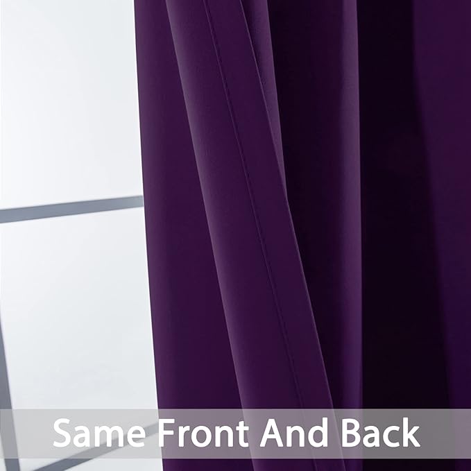 Yakamok Blackout Curtains Room Darkening Thermal Insulated Window Panels,Solid Grommet Top Drapes for Bedroom/Living Room(62Wx84L, Purple, 2 Panels)