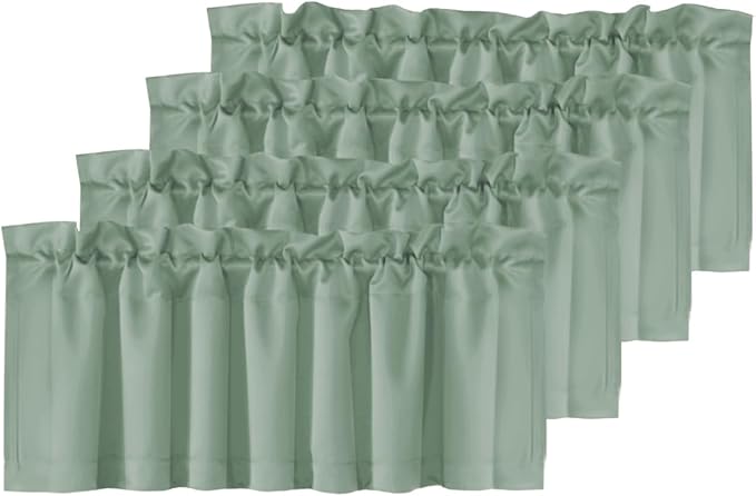 H.VERSAILTEX 4 Panels Blackout Valances for Small Windows Thermal Insulated Short Curtains Privacy Decorative Rod Pocket Shade for Kitchen/Living Room/Cafe/Bathroom/Laundry,52" W x 18" L,Green Bay