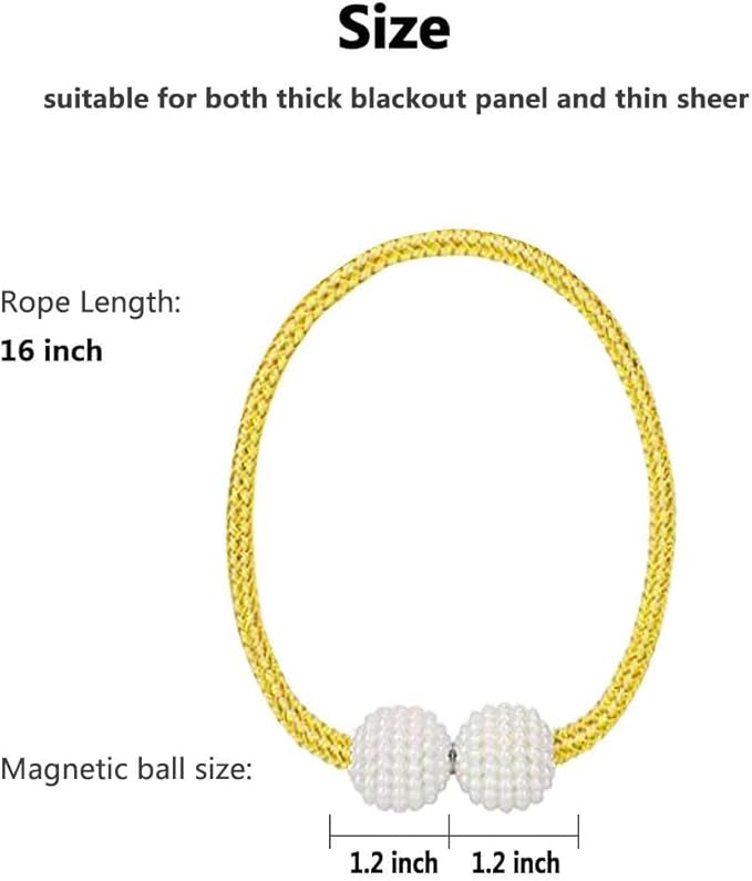 Melaluxe 2 Pack Magnetic Curtain Tiebacks, Decorative Curtain Holdbacks for Window Décor (Gold)