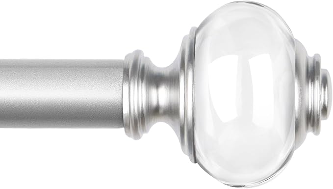 Curtain Rods 32 to 58 Inch (2.6-4.8ft), USFOOK 7/8 Inch Telescoping Splicing Drapery Rods for Windows 20 to 54 Inch, Decoration for Home with Light Silver Translucent Finials