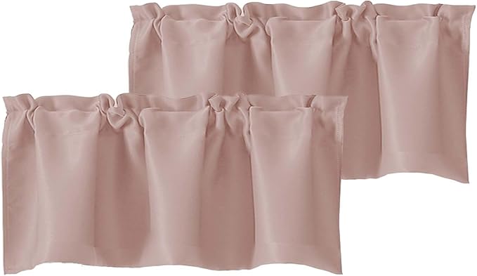 Chyhomenyc Blush Pink Valances for Window, Room Darkening Short Curtains for Kitchen Bedroom Living Room, Rod Pocket Top Small Window Treatment Valance RV Bunk Panels, 40Wx18L, 2 Pieces
