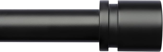 Byondeth Curtain Rods for Windows 16 to 240 Inches Adjustable Length 1 Inch Diameter Window Curtain Rod with Aluminium Finials, Black