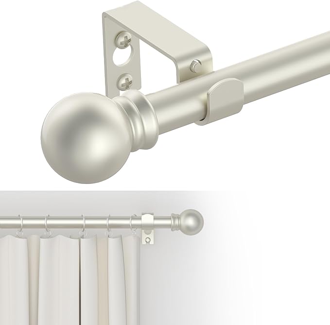 GXOACKJ Curtain Rods for windows 32-62 inch, 5/8 inch Decorative Nickel Splicing Heavy Duty Metal Curtain Rod set with Brackets