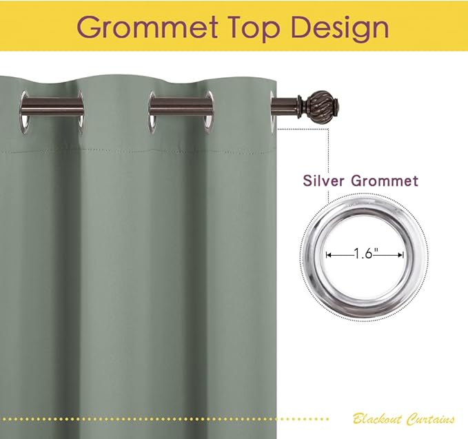 NICETOWN Rustic Kitchen Curtains, Country Grommet Room Darkening Short Curtains for Small Windows, Farmhouse Window Christmas Decor for Cafe, Living Room(2 Panels, 42" W x 36" L, Greyish Green)