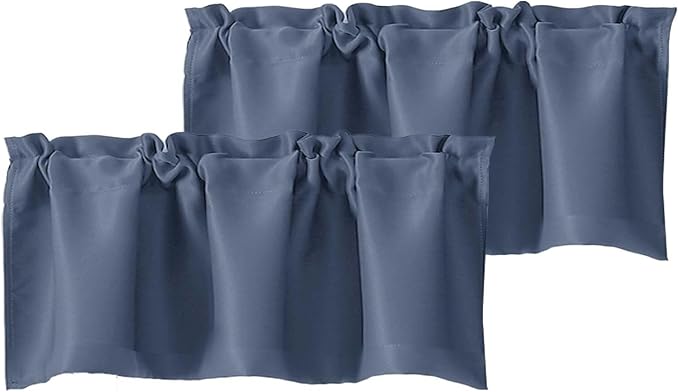 Chyhomenyc Denim Blue Valances for Window, Room Darkening Short Curtains for Kitchen Bedroom Living Room, Rod Pocket Top Small Window Treatment Valance RV Bunk Panels, 40Wx18L, 2 Pieces