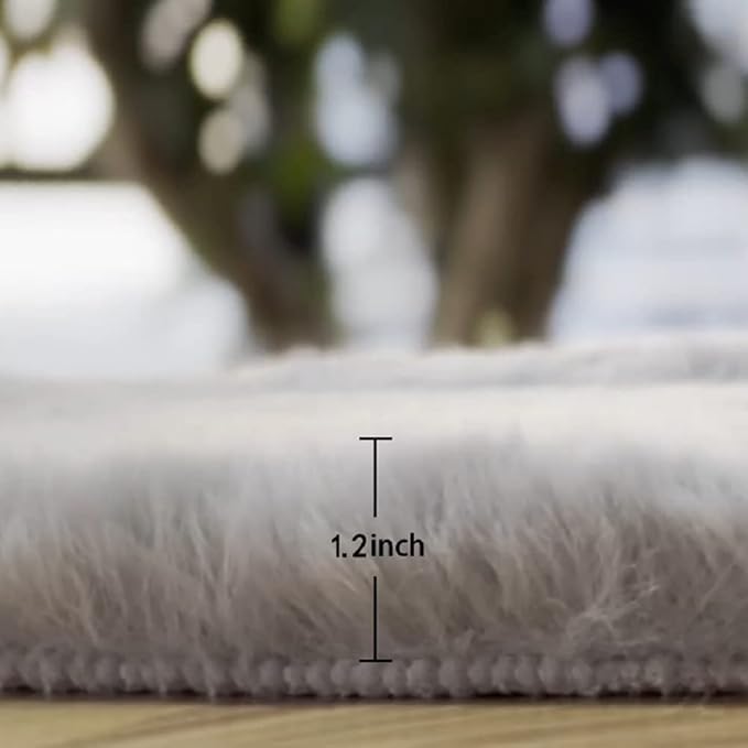 ORINOVA Faux Rabbit Fur Washable Rugs for Bedroom Light Grey Fluffy Rug for Living Room Non Slip Faux Fur Rug for Hallway 2x6 Shaped Rugs