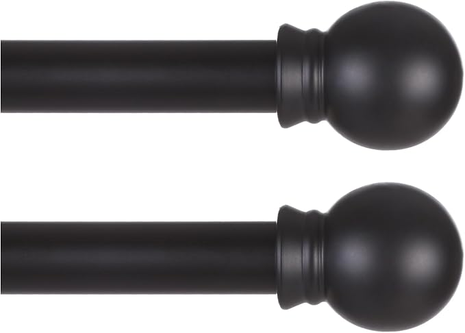 Thestoa 2 pack Black Curtain Rods for Windows 48 to 92 inch, Adjusts Length by Splicing, 5/8" Diameter Matte Black Small Curtain Rods for Bedroom, Living Room, Kitchen, Outdoor, Farmhouse