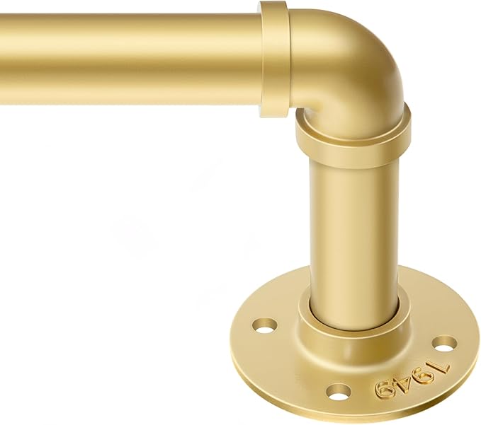 Zeerobee Curtain Rods for Windows 32 to 72, 1 Inch Industrial Wrap Around Gold Curtain Rod, Indoor/Outdoor Room Divider Adjustable Drapery Pole, 32"-72"