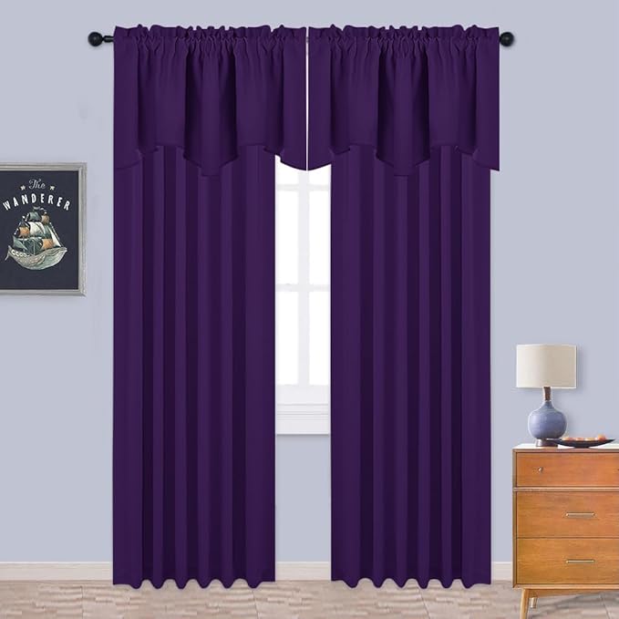 NICETOWN Blackout Window Treatment Valances - Small 52 inches by 18 inches Rod Pocket Window Topper Halloween Decoration Tiers Curtains Panels for Kitchen & Bedroom (Royal Purple, 2 Panels)