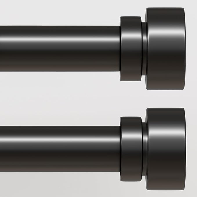 Lootkell Modern Black Curtain Rods Set, 48-84 Inches Adjustable, Heavy Duty 1 Inch Diameter, Decorative Finials, 2 Pack, for Windows, Outdoor, Farmhouse, Bedroom, Kitchen, Living Room