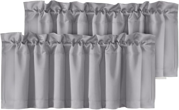 H.VERSAILTEX Blackout Grey Valances for Windows，Kitchen Curtain Valances for Living Room/Bedroom/Bathroom Privacy Decorative Rod Pocket，2 Packs，52" W x 18" L, Dove Gray