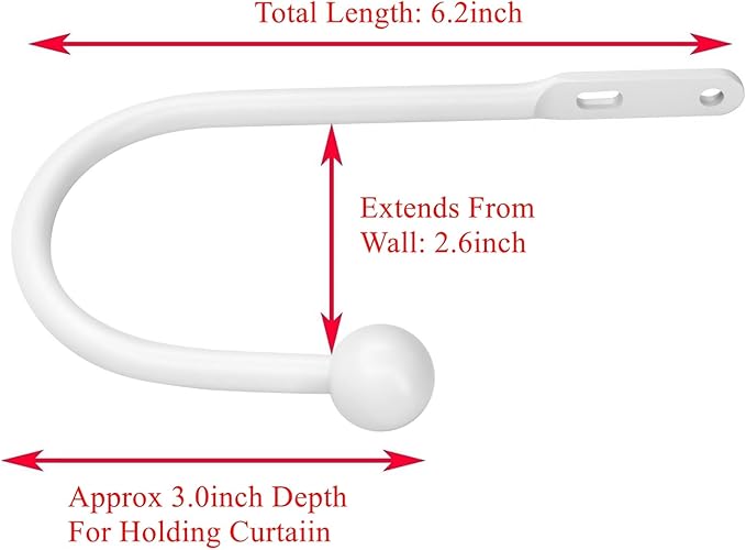 VRSS Wall Mount Curtain Tiebacks Drapery Holdbacks Curtain Holdback Hooks 6" L x 3" W Simple Style (4Pcs White)