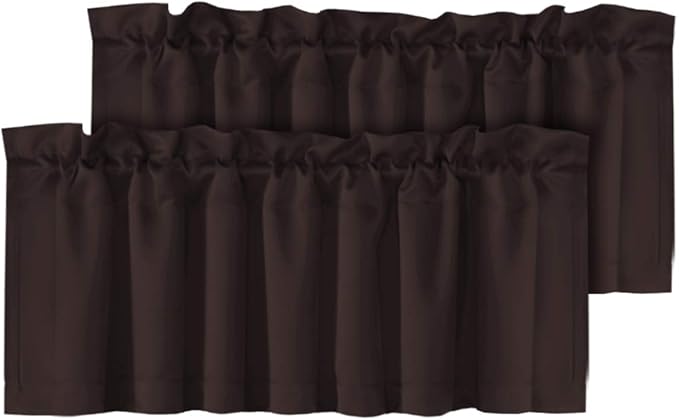 H.VERSAILTEX Blackout Valances for Windows,Kitchen Window Valance Curtains for Living Room/Bedroom/Bathroom Privacy Decorative Rod Pocket Kitchen Valances，2 Panels，52" W x 18" L, Chocolate Brown