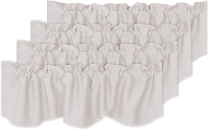 H.VERSAILTEX 4 Panels Blackout Curtain Valances for Kitchen Windows/Living Room/Bathroom Privacy Protection Rod Pocket Decoration Scalloped Window Valance Curtains, 52" W x 18" L, Stone