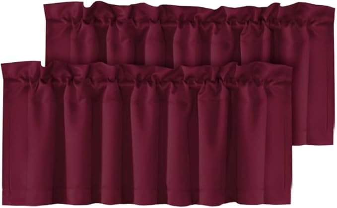 H.VERSAILTEX Blackout Valances for Windows,Kitchen Window Valance Curtains for Living Room/Bedroom/Bathroom Privacy Decorative Rod Pocket，2 Panels，52" W x 18" L, Burgundy