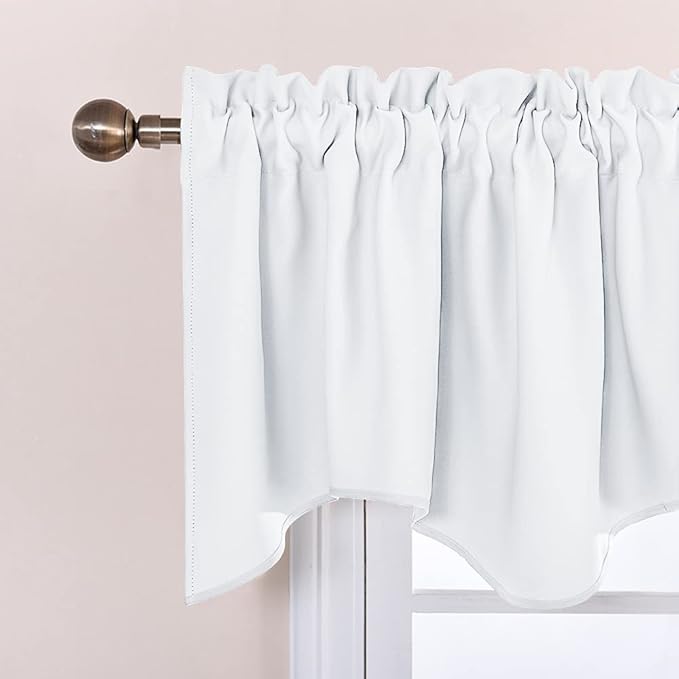 NICETOWN Window Valance for Bedroom, Energy Saving Home Fashion Rod Pocket Scalloped Valance Short Small Window Tiers for Laundry/loft/Department, W 52 x L 18, 2 Pieces, Pure White