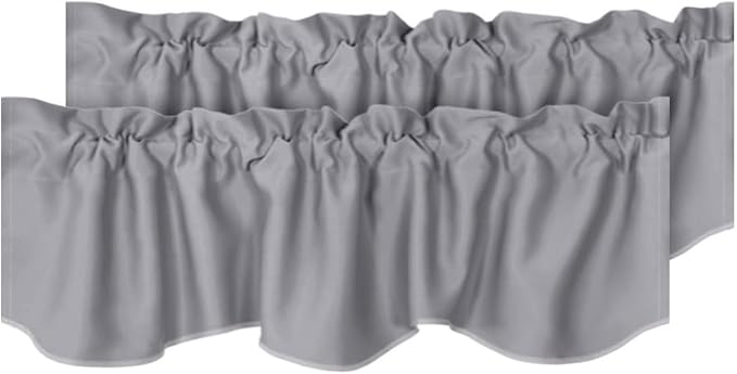 H.VERSAILTEX 2 Panels Blackout Curtain Valances for Kitchen Windows/Living Room/Bathroom Privacy Protection Rod Pocket Decoration Scalloped Window Valance Curtains, 52" W x 18" L, Dove Gray