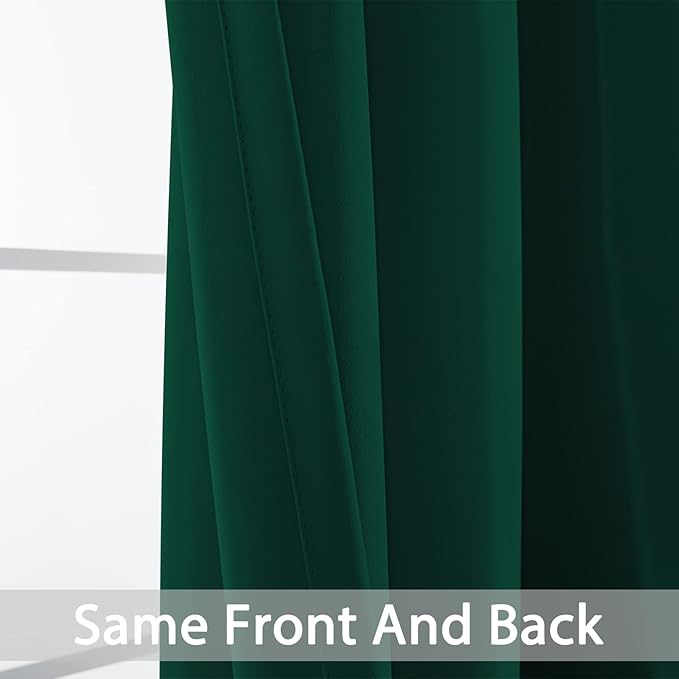 Yakamok Dark Green Blackout Curtains for Bedroom, Room Darkening Thermal Insulated Grommet Window Curtains, Light Blocking Blackout Drapes for Living Room, 36Wx90L inch,2 Panels