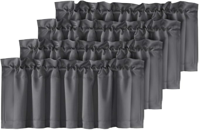 H.VERSAILTEX Blackout Valances for Windows,Kitchen Valance Curtains for Living Room/Bedroom/Bathroom Short Window Privacy Rod Pocket, 4 Panels 52" W x 18,Charcoal Gray