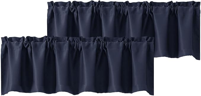 Chyhomenyc Navy Blue Blackout Valances for Windows, Short Window Valance Curtains for Living Room Bedroom Bathroom, Room Darkening Solid Privacy Small Kitchen Valances, 60Wx16L, 2 Pack