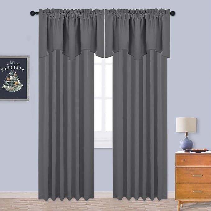 NICETOWN Blackout Valances for Bedroom, Small Window Covering Curtain Set Light Block Privacy Drapes for Kitchen Kids Nursery Bathroom, W 42 x L 18 per Panel, Grey, 1 Pair