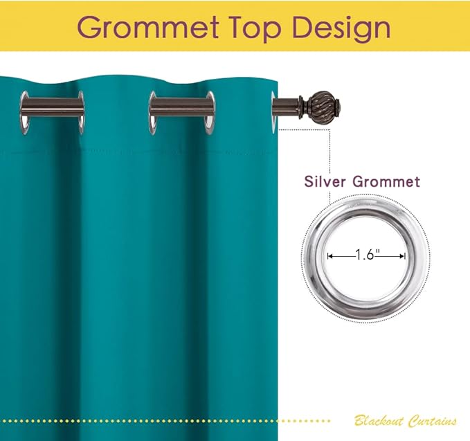 NICETOWN Room Darkening Curtains 80 inch Length 2 Panels, Peacock Teal, 2 Pieces, W42, Thermal Insulated Grommet Blackout Curtains for Modern Casual Elegant Bedroom Kids Room Theme Decoration