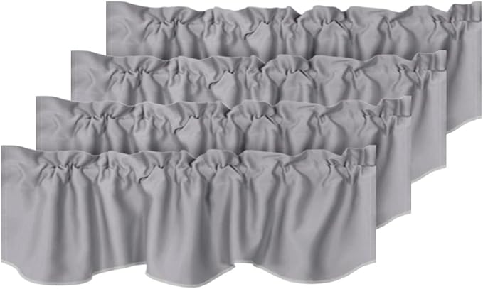 H.VERSAILTEX 4 Panels Blackout Curtain Valances for Kitchen Windows/Living Room/Bathroom Privacy Protection Rod Pocket Decoration Scalloped Window Valance Curtains, 52" W x 18" L, Dove Gray