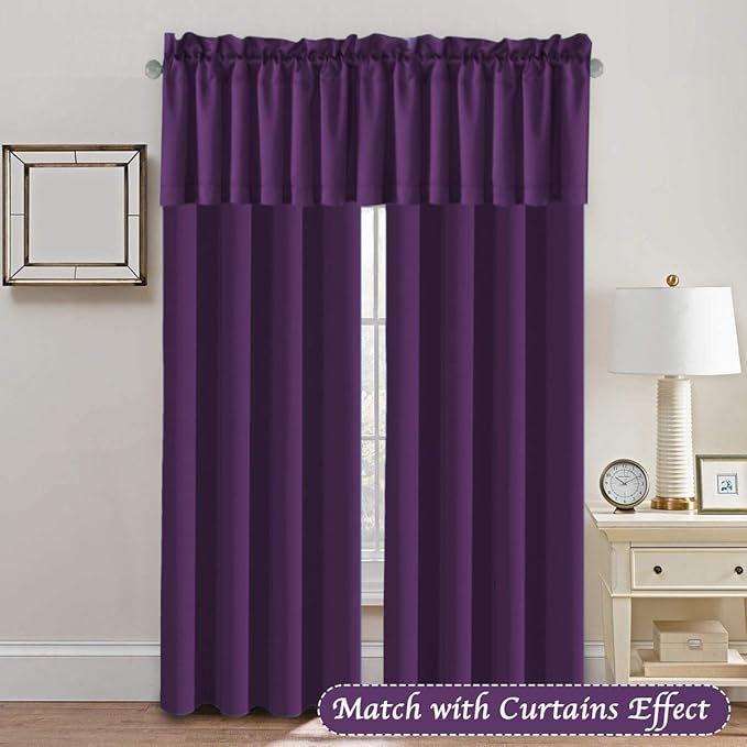 H.VERSAILTEX Blackout Valances for Windows,Kitchen Window Valance Curtains for Living Room/Bedroom/Bathroom Privacy Decorative Rod Pocket ，2 Panels，52" W x 18" L, Plum Purple