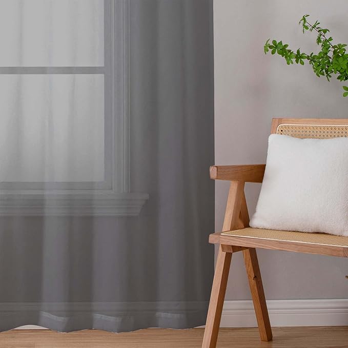 Grey Sheer Curtains for Bedroom Living Room 45 Inch Length 2 Panels, Soft Light Filtering Small Kitchen Window Curtains, Rod Pocket Short Curtain Drapes, Grey, 42" Wx45 L Inches