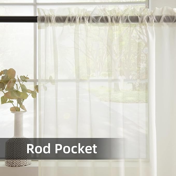 youleyar Solid Sheer Rod Pocket Curtain Voile Draperies 2 Panels Ivory Beige Black Grey Coffee 42 Inch Width 63 Inch Long 1 Pair for Kitchen Bedroom Children Living Room Yard(Ivory,42Wｘ63L)