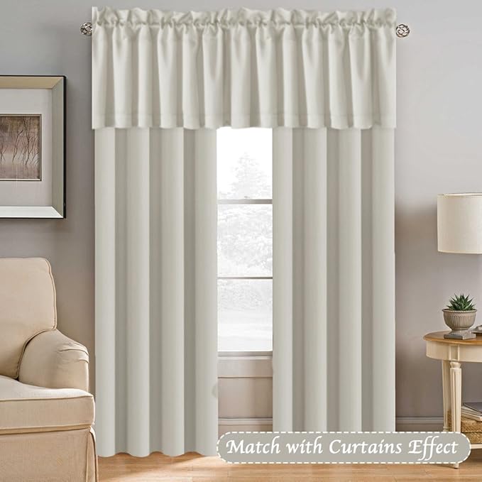 H.VERSAILTEX Ivory Valances for Windows, Room Drakening Small Window Kitchen Valances Curtains, Rod Pocket Cafe Valance for Bathroom Laundry Basement 2 Packs, 52" W x 18" L, Ivory/Cream