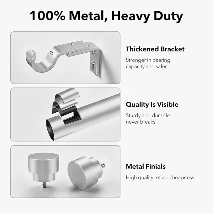 IFELS Heavy Duty Curtain Rods for Windows 48 to 84 Inch, 1 Inch Silver Window Curtain Rod for Bedroom, Living Room, Outdoor, Adjustable Easy Install Curtain Rods, Modern Elegant(A1,Silver,30-90")