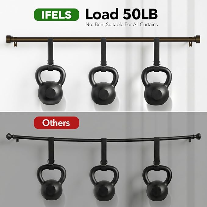 IFELS Heavy Duty Curtain Rods for Windows 72 to 144 Inch, 1 Inch Bronze Window Curtain Rod for Bedroom, Living Room, Outdoor, Adjustable Easy Install Long Modern Curtains Rods(A1,Bronze,30"-150")