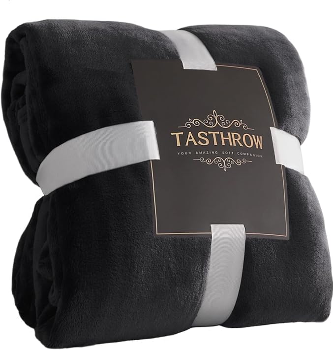 TASTHROW Large Flannel Fleece Throw Blanket, 90×108 Inch - Cozy Lightweight Thick Blanket - All Seasons Suitable for Women, Men and Kids (Black)
