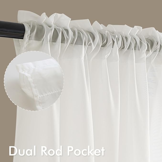 MIULEE Ivory Sheer Curtains 63 Inches Long, 4 Panels Set, Light Filtering Rod Pocket Voile Drapes for Living Room and Bedroom, Airy Soft Fabric Window Treatments, 42 x 63 Inches