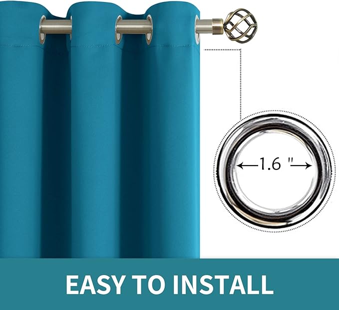 BGment Blackout Curtains - Grommet Thermal Insulated Room Darkening Bedroom and Living Room Curtains, Set of 2 Panels (52 x 72 Inch, Peacock Blue)
