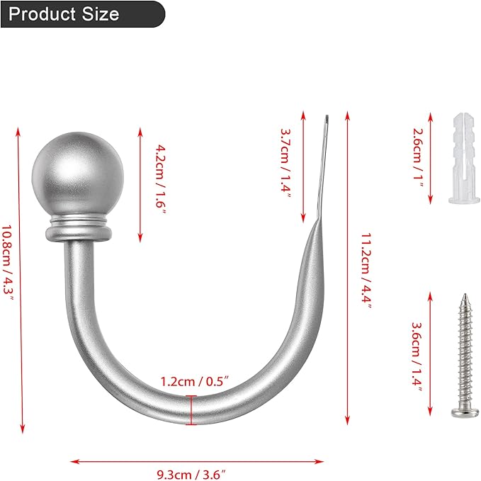 Sumnacon Set of 2 Decorative Curtain Holdbacks, Wall Mounted Aluminum Alloy Window Drapery Tiebacks for Bedroom, Livingroom Office Come with Screws, Silver